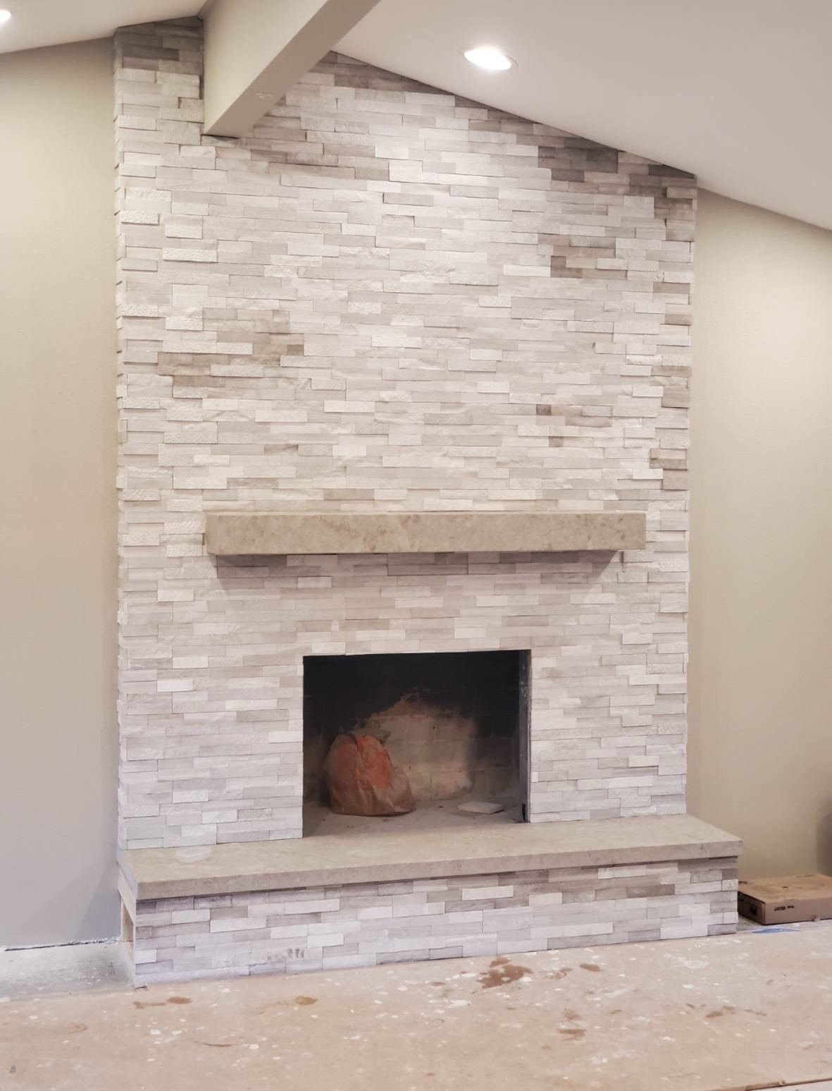 Fireplace remodel — stacked stone surround